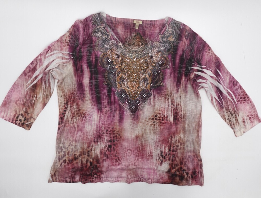 Reba Woman Shirt Womens 2XL Blouse Embroidered T-Shirt 3/4 Sleeve Western